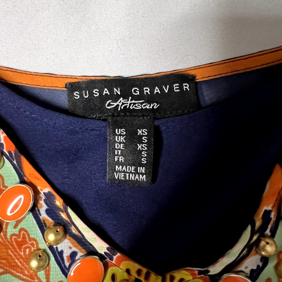 Susan Graver Womens XS Orange Paisley Kimono Kaftan‎ Blouse Set Oversized Boho - Picture 8 of 13